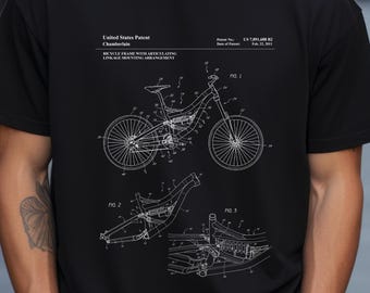 Mountain Bike Suspension Design T-Shirt, Graphic Patent Apparel | 100% Made In USA Cotton | Unisex Cyclist Gift, Vintage Art
