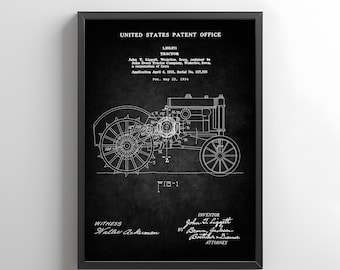 Vintage 1934 John Deere Tractor design print from the US Patent Office. Poster gift for farmer, farm, agriculture, history, farmers,