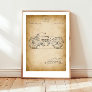 Harley-Davidson motorcycle engine from US Patent Office. Poster gift classic motorcycle decor, biker, biker&#39;s gift, harley-davidson poster