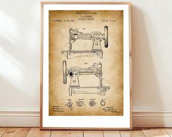 Antieke Singer-naaimachine uit 1867 van US Patent Office. Postercadeau naaister, kleermaker, knutselen, knutselen, kleermaker, kleermaker