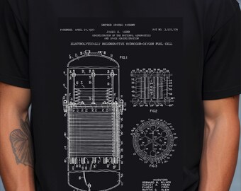 T-shirt con brevetto di progettazione della cella a combustibile a idrogeno della NASA, grafica storica da ingegnere / 100% cotone americano / Regalo scientifico per lui, abbigliamento aerospaziale