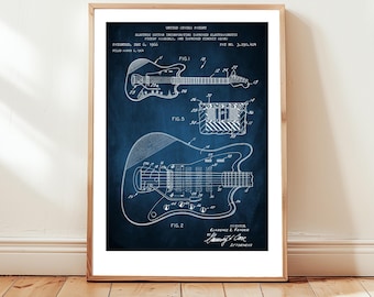 Guitar bridge and pickup from US Patent Office. Poster gift, guitarist, guitar player, musical instrument, musician, music room wall art,