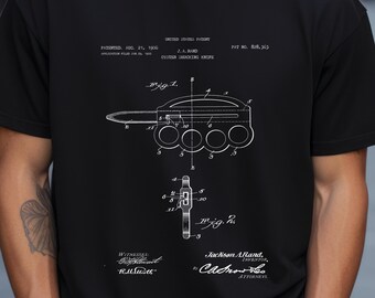 Antique Oyster Shucking Knife, 1906 Patent Drawing T-Shirt | Made In USA Cotton | Seafood Chef Gift Apparel