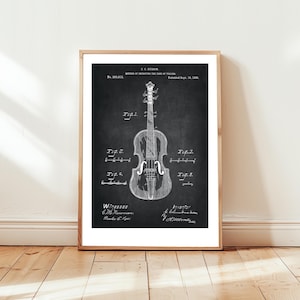 Antique violin design from 1888 from US Patent Office. Poster gift Violin player, violinist, orchestra, music lover , musical instrument,