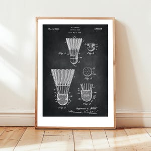 Badminton shuttlecock design from 1936 from US Patent Office. Poster gift badminton player, racket sport, badminton wall art, shuttlecock