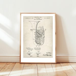 Tuba design from US Patent Office. Poster gift for Tuba player, brass band, orchestra, music lover , musical instrument, Tuba wall art