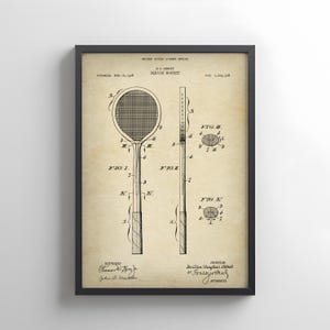 Vintage design of a squash racquet from 1928 from US Patent Office. Poster gift for squash player, racquet sports, squash racket