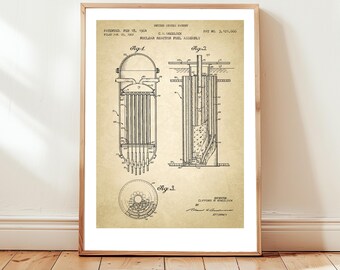 Nuclear reactor fuel rods assembly design from US Patent Office. Poster gift nuclear engineer, fission, power station, physics, physicist
