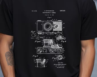 Vintage Photographic Camera Patent Design T-Shirt - Historic Drawing Gift, 100% US Cotton - Relaxed Fit For Photographers