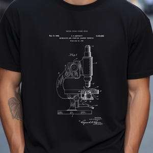 Design of microscope from 1948 from  US Patent Office. T-shirt gift for a scientist, biology, scientific, medical , chemistry, laboratory,