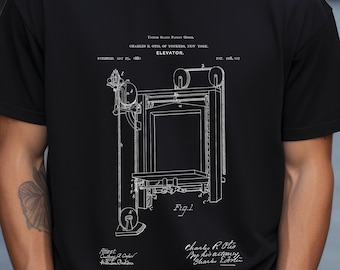 Original Otis Elevator Design T-Shirt, Vintage Patent Illustration | Made In USA Cotton T-Shirt | Relaxed Fit, Gift For Architect