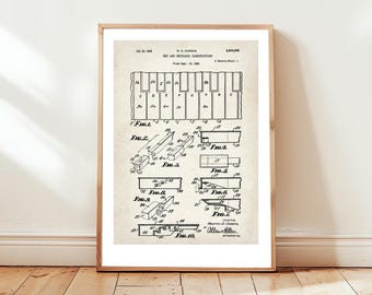 Pianotoetsen en klavierontwerp van US Patent Office. Postercadeau voor pianist, pianist, muziekliefhebber, keyboards, muziekinstrument,