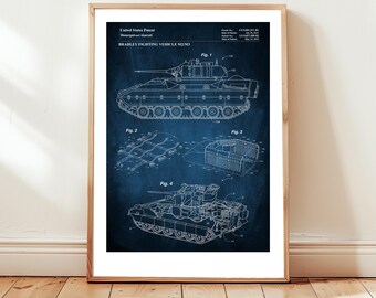 Design of Bradley Fighting Vehicle M2/M3 from US Patent Office. Poster gift for military, US army, mechanized, armed forces, armoured tank