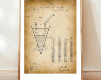 Alfred Nobel explosive design from 1867 from US Patent Office. Poster gift ordinance, demolition, dynamite, nitroglycerin, mining