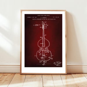 Vintage cello design from 1934 from US Patent Office. Poster gift for cellist, cello player, orchestra, stringed instrument, musician, music