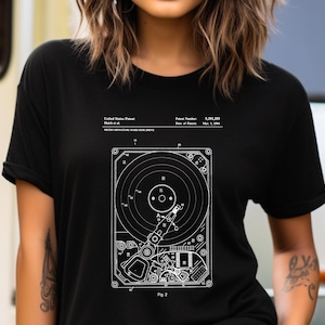 Computer hard disk drive design from US Patent Office. T-shirt gift IT, computer engineer, technology, computing, hardware, data, science