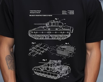Bradley Fighting Vehicle M2 M3 Design Patent - Armoured Tank Graphic T-Shirt - Made In USA Cotton, Military Gift For Him, Historic US Army