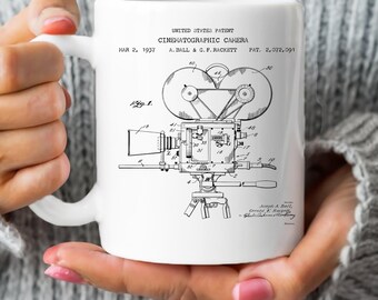 Design Of Cinema Movie Camera, US Patent Office Mug - Photographer Gift | White Ceramic | 11oz Or 15oz