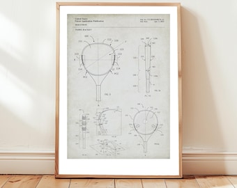 Design of padel racket from US Patent Office. Poster gift padel player, padel racquet, racket sports