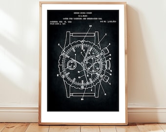 Montre Yema Yachtingraf classique pour la navigation de plaisance et la plongée de l'Office des brevets des États-Unis. Poster cadeau horloger, collectionneur de montres, art mural montre