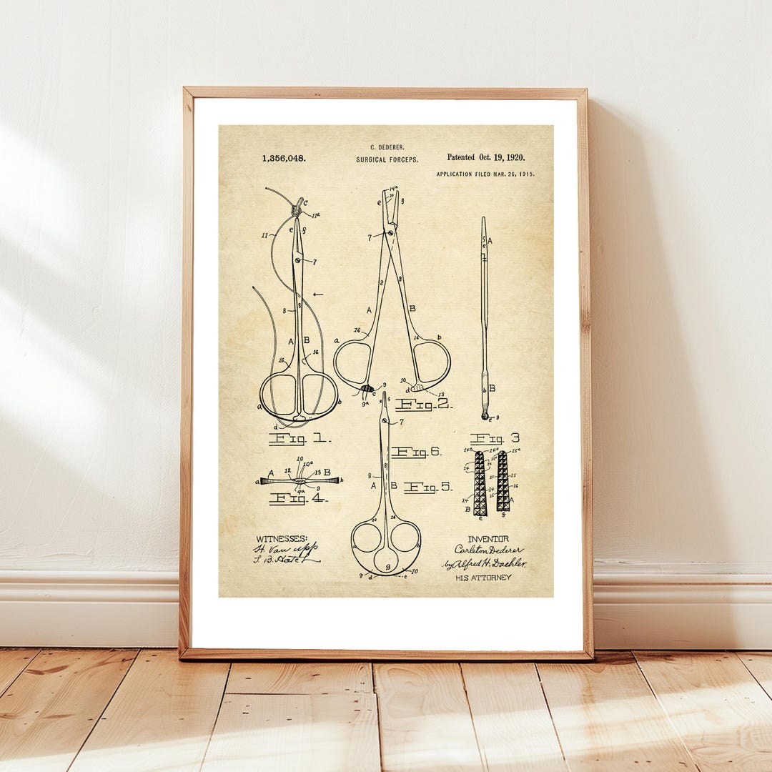 Surgical Forceps Design From US Patent Office. Poster Gift Surgeon ...