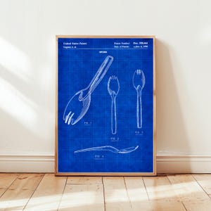 Design of spork a spoon fork combo from US Patent Office. Poster gift kitchen , utensil, camping, fork and spoon, restaurant, outdoor sport