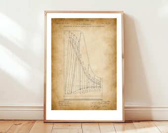 Antique Steinway piano from 1872 from US Patent Office. Poster gift for pianist, piano player, music , musical instrument, musician