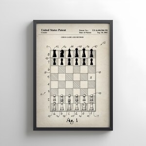 Design of chess board game from the US Patent Office. Poster gift for chess player, board games, chess gifting, grandmaster