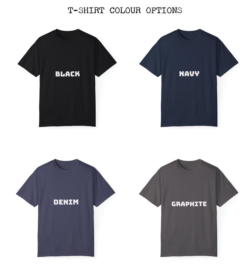 four t - shirts with the words black, white, and gray on them