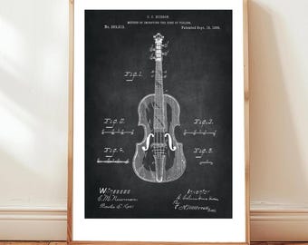 Diseño de violín antiguo de 1888 de la Oficina de Patentes de EE. UU. Póster de regalo para violinistas, músicos, orquestas, amantes de la música e instrumentos musicales.