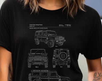 Design Of INEOS Grenadier SUV - Patent Office Drawing, 4WD Cotton T-Shirt | US Made | Off-Roading Gift For Him