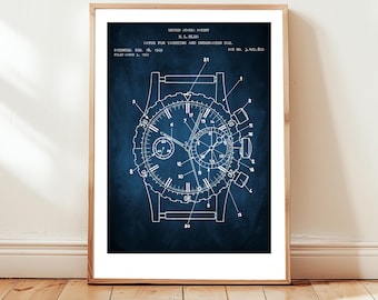 Montre Yema Yachtingraf classique pour la navigation de plaisance et la plongée de l'Office des brevets des États-Unis. Poster cadeau horloger, collectionneur de montres, art mural montre