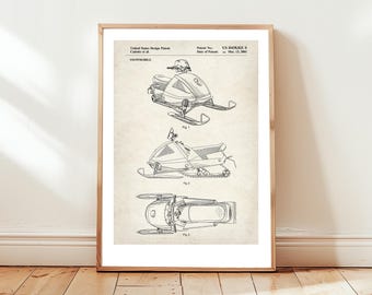 Moderne sneeuwscooter van het Amerikaanse octrooibureau. Postercadeau voor sneeuwscooter, sneeuwscooter, skidoo, wintersport, sneeuwscootercadeau