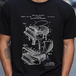 Vintage grand piano from the US Patent Office. T-shirt gift for pianists, piano players, musicians, music lovers, keyboards, piano t-shirt