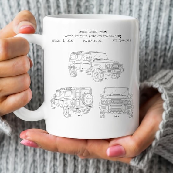 Design of Grenadier SUV by INEOS from US Patent office. Mug gift 4wd, off-roader, off roading, suv, sports utility vehicle, driver, auto