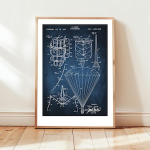 Parachute design from 1920 from US Patent office. Poster design for parachutist, parachuting, skydiver, skydiving, base jumper,  jumping