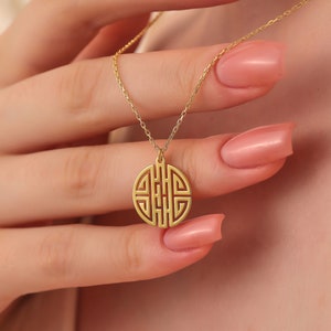 Shou Longevity Necklace: Sterling Silver Chinese Lucky Charm Pendant