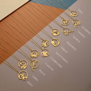 Silver or Gold Zodiac Necklace:  Handmade Astrology Pendant, Unisex Gift