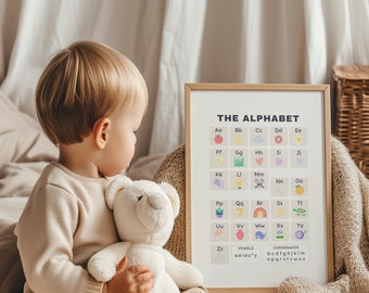 Rainbow Alphabet Poster, Alphabet Print, ABC Print, Printable Educational Wall Art, Kids Room Decor, DIGITAL DOWNLOAD