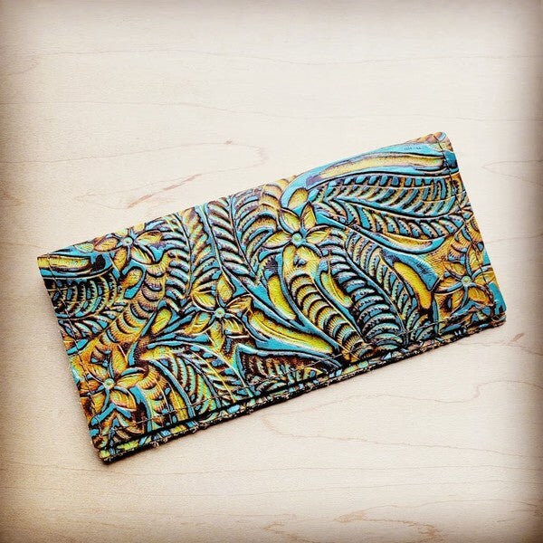 Embossed Leather Wallet in Dallas Turquoise