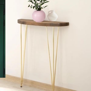 Narrow Console Table With Hairpin Legs, Wooden Rustic Solid Wood, Radiator Console, Natural Pine Wood