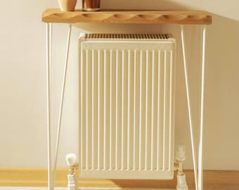 Metal White Leg Console Table with Live Edge Wood
