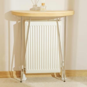 Half Moon Entry Console Table: Natural Wood & Silver Metal Legs