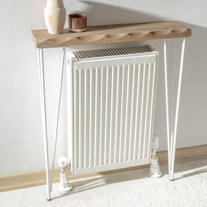 Metal White Leg Console Table with Live Edge Wood