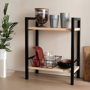 2-Tier Wooden Shelf Spice Rack, Counter Top Shelf, Coffee Jar Rack