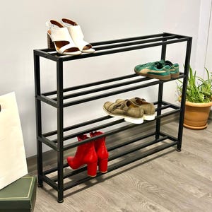 金属製4段シューズラック、シューズシェルフ