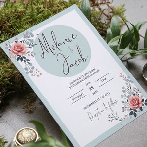 Pink Roses Editable Wedding Invitation template set
