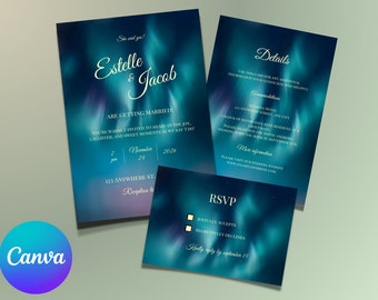 Northern Lights Editable Wedding Invitation Template Set