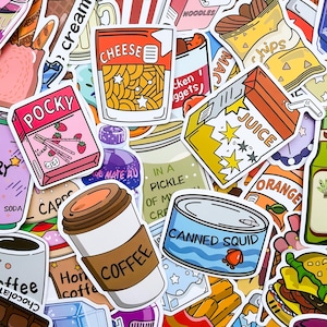 50 pegatinas de comida con dibujos animados, pegatinas kawaii de aperitivos y bebidas para niños, pegatinas de postres impermeables para diarios, álbumes de recortes y manualidades.