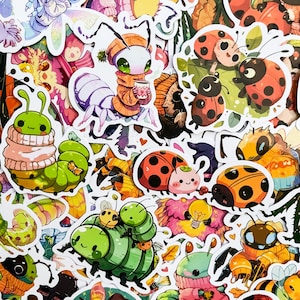 50pcs Cartoon Bug Stickers, kawaii Insect Stickers, Colorful Cozy Animal Stickers, Waterproof Stickers for Laptop, Luggage, Water Bottle